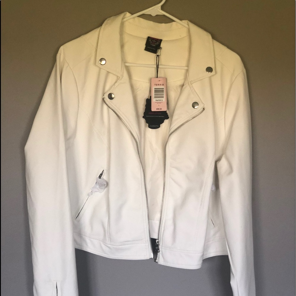 Rebel Wilson for Torrid white faux leather jacket
